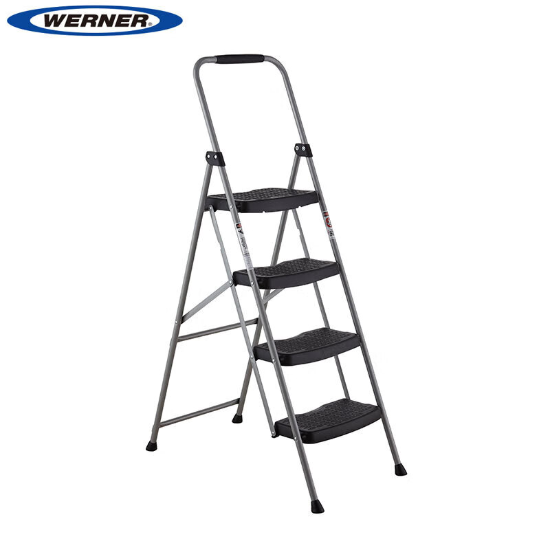 Werner Folding Ladder, Household A-Frame Ladder, Four Steps, Indoor 1.5-Meter Iron Ladder with Wide Treads, 244-5CN