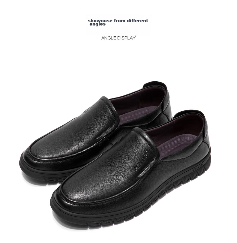 Aokang Leather Shoes for Men, Business Casual Slip-On Comfortable Daily Simple Driving Casual Leather Shoes, Black, Size 42 13