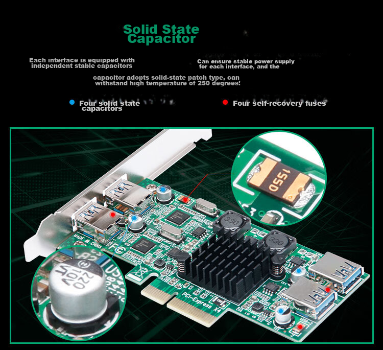 MOGE Desktop PCIE Independent Channel USB3.0 Expansion Card USB3.2 Gen1 Adapter Card, Industrial Camera High-Speed Transmission, Exclusive 5GB Bandwidth MC2023 4