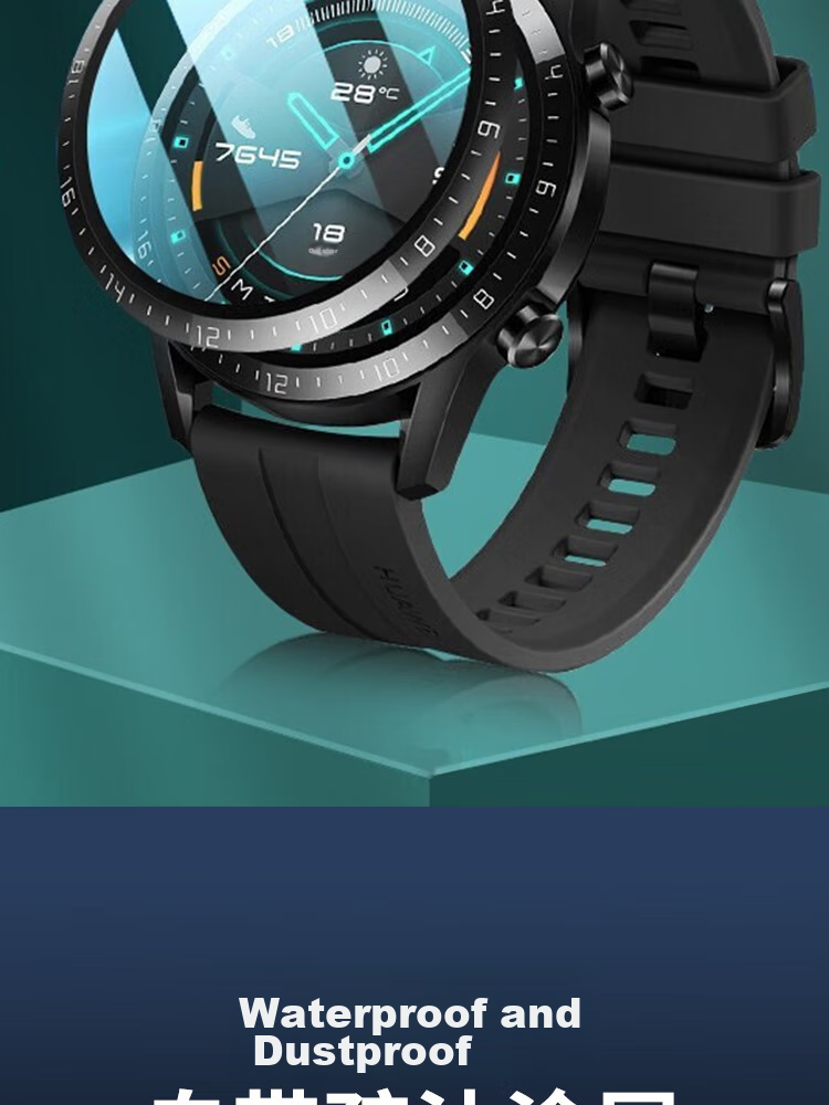 ESCASE [2-Pack - Replacement Guaranteed] Huawei Watch GT2 Watch Tempered Glass Screen Protector, Full Coverage Anti-Fingerprint HD Protective Film, 6D Heat-Bent Integrated 46mm Watch Face Compatible 12