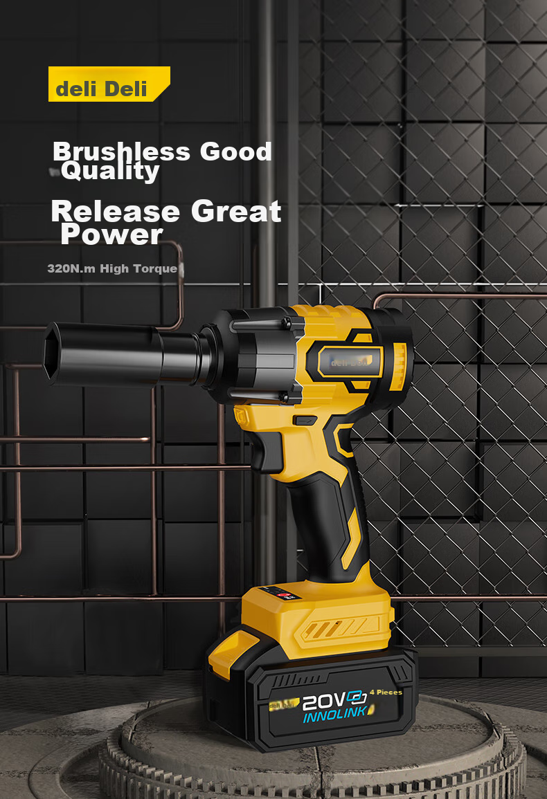 Deli Brushless Electric Impact Wrench, Lithium Battery Wrench, Scaffolding Repair, Air Impact Wrench Socket Set, High-Power Torque Tool Kit 1