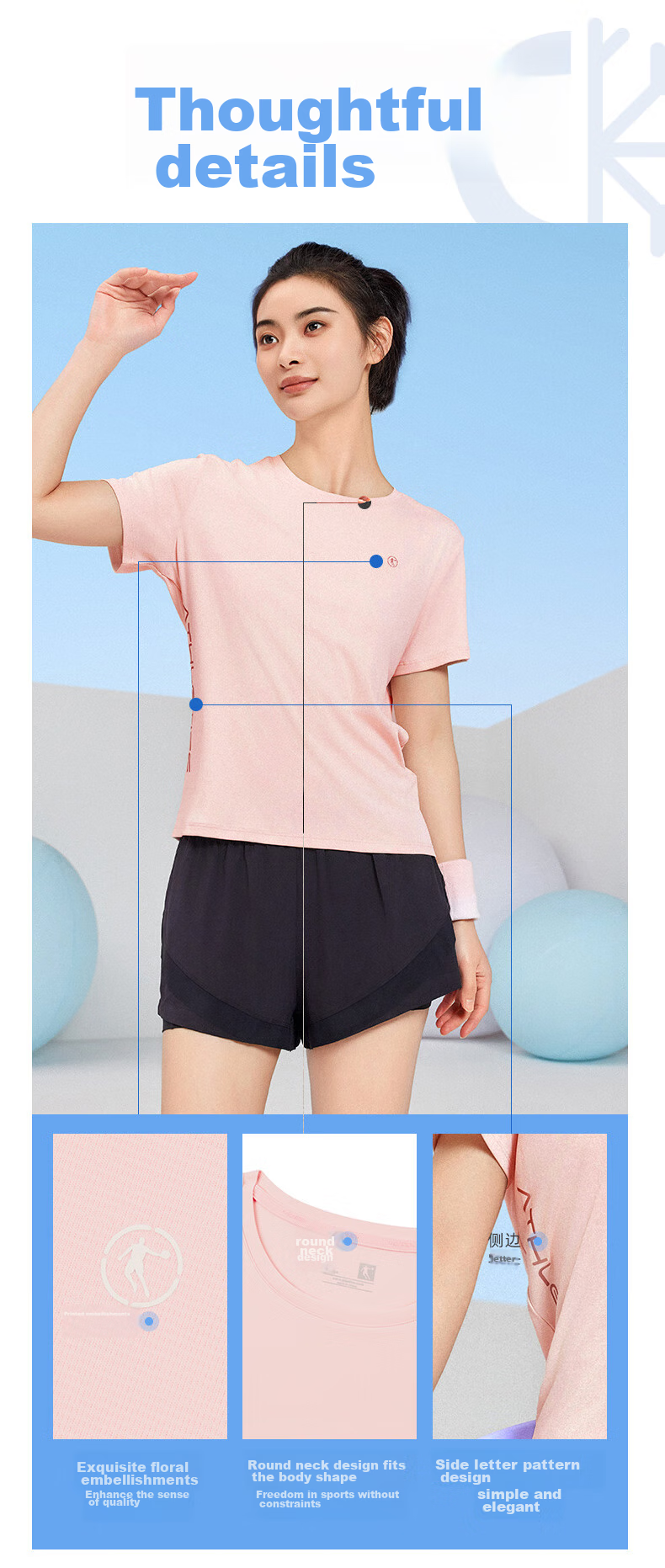 QIAODAN Women's Short-Sleeve T-Shirt, Summer Breathable Quick-Dry Round Neck Sports Running T-Shirt Top for Wome 9