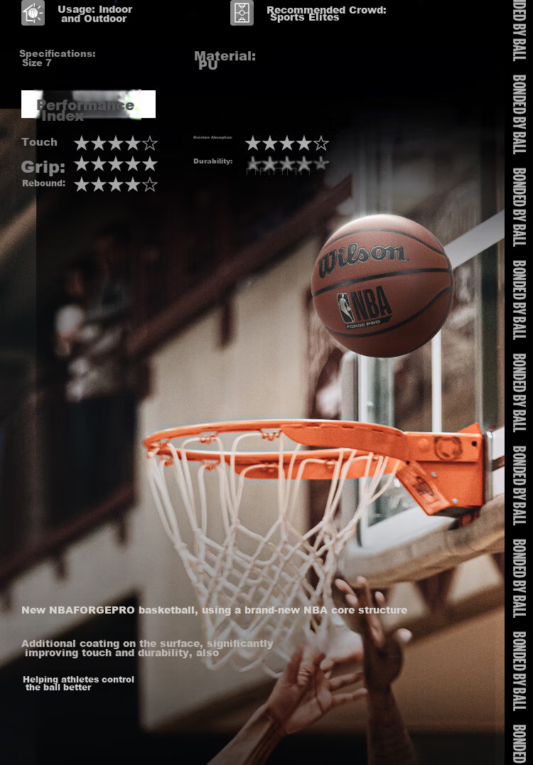 Wilson NBA FORGE PRO Indoor/outdoor Adult Basketball, Size 7 2