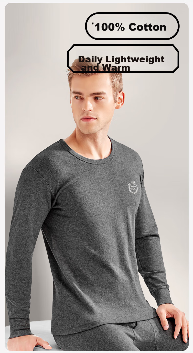 SEPTWOLVES [100% Cotton] Pure Cotton Autumn Undershirt for Men, Autumn And Winter Base Layer, All-Cotton Top, Long-Sleeve Thermal Underwear, Cotton Sweater 2