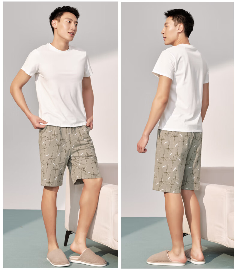 Yiershuang 100% Cotton Men's Homewear Five-Point Shorts Casual Printed Lounge Pants 3XL 12