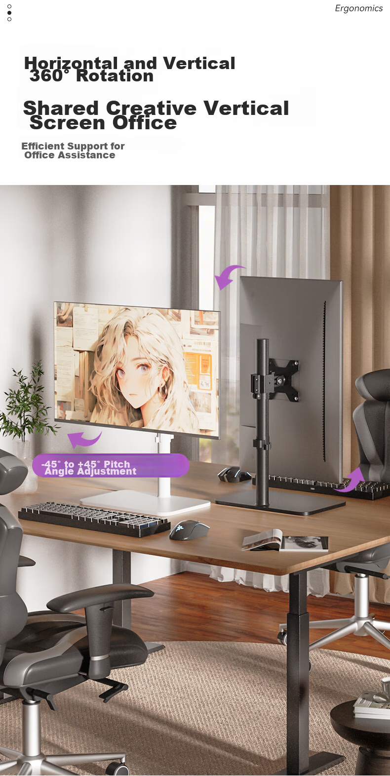 HILLPORT Monitor Riser Stand, Desktop Computer Screen Support, Display Stand with Adjustable Height And Rotation for Horizontal Or Vertical Positioning, DZ2011 White, Weight Capacity of 15 Kg (33 Lbs) 4