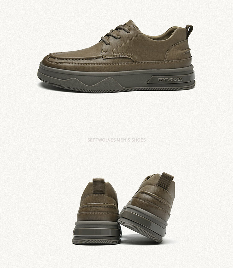 SEPTWOLVES Men's Shoes, Retro Leather Shoes, Soft-Soled Casual Shoes, Men's Lace-Up Formal Shoes W8343660718, Khaki, Size 40 10