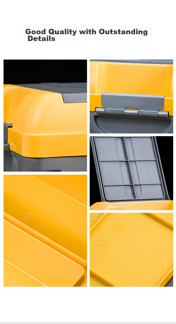 YUECAR Trunk Storage Box, Car Organizer Container, Foldable Car Storage Box with Double Lids, 40L Gray And Yellow 9