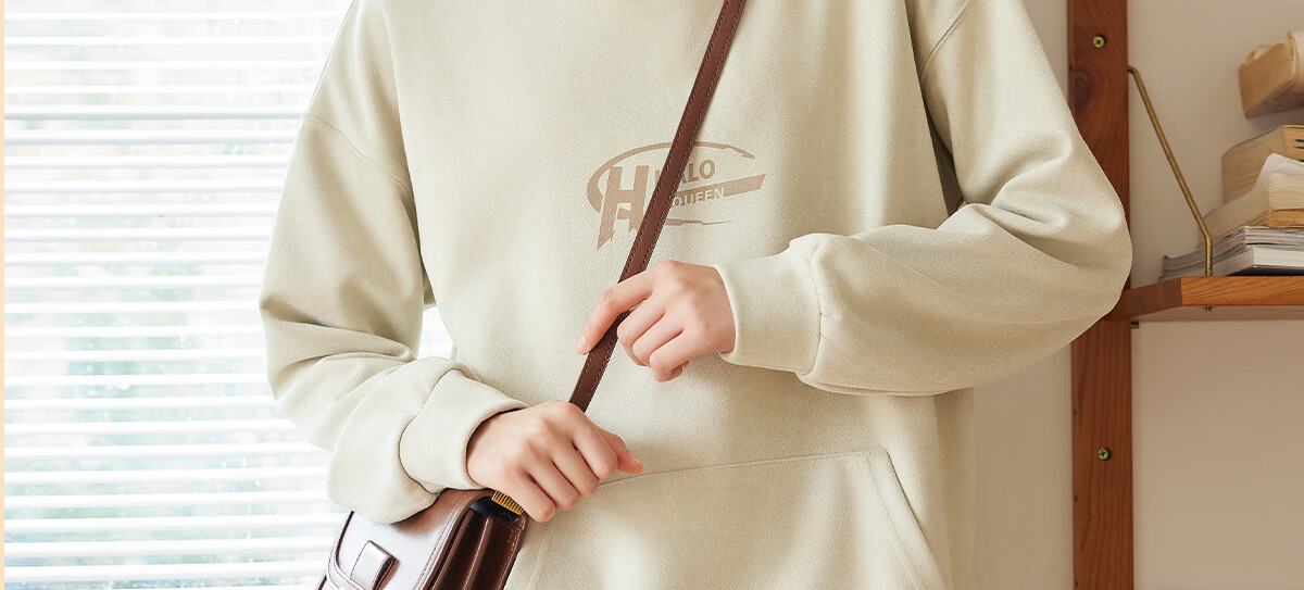 Halo Queen Women's Sweatshirt, Suede Fleece, Spring And Autumn Round Neck, Letter Print Pullover, Loose Fit Versatile Sweatshirt, New Product H143W1022 43