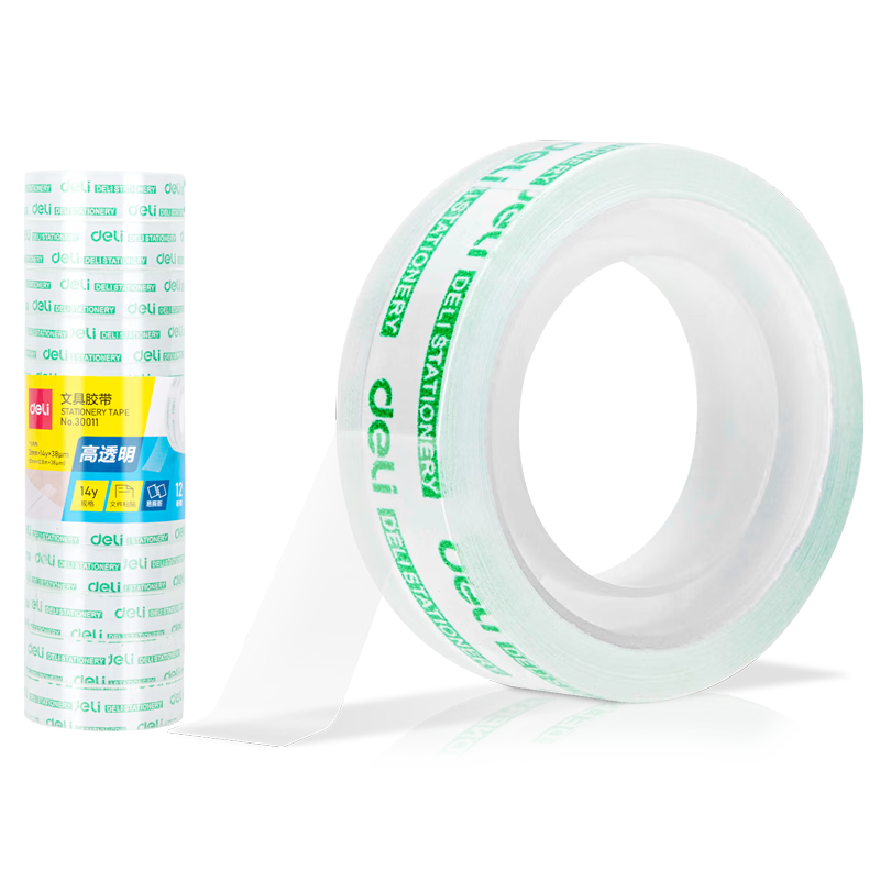 Deli Easy-Tear High Transparency Tape, 12mm*14y High Adhesive Small Tape, Back-To Essential School Supplies, Error Correction Student Stationery, 12 Rolls, Office Supplies, 30011