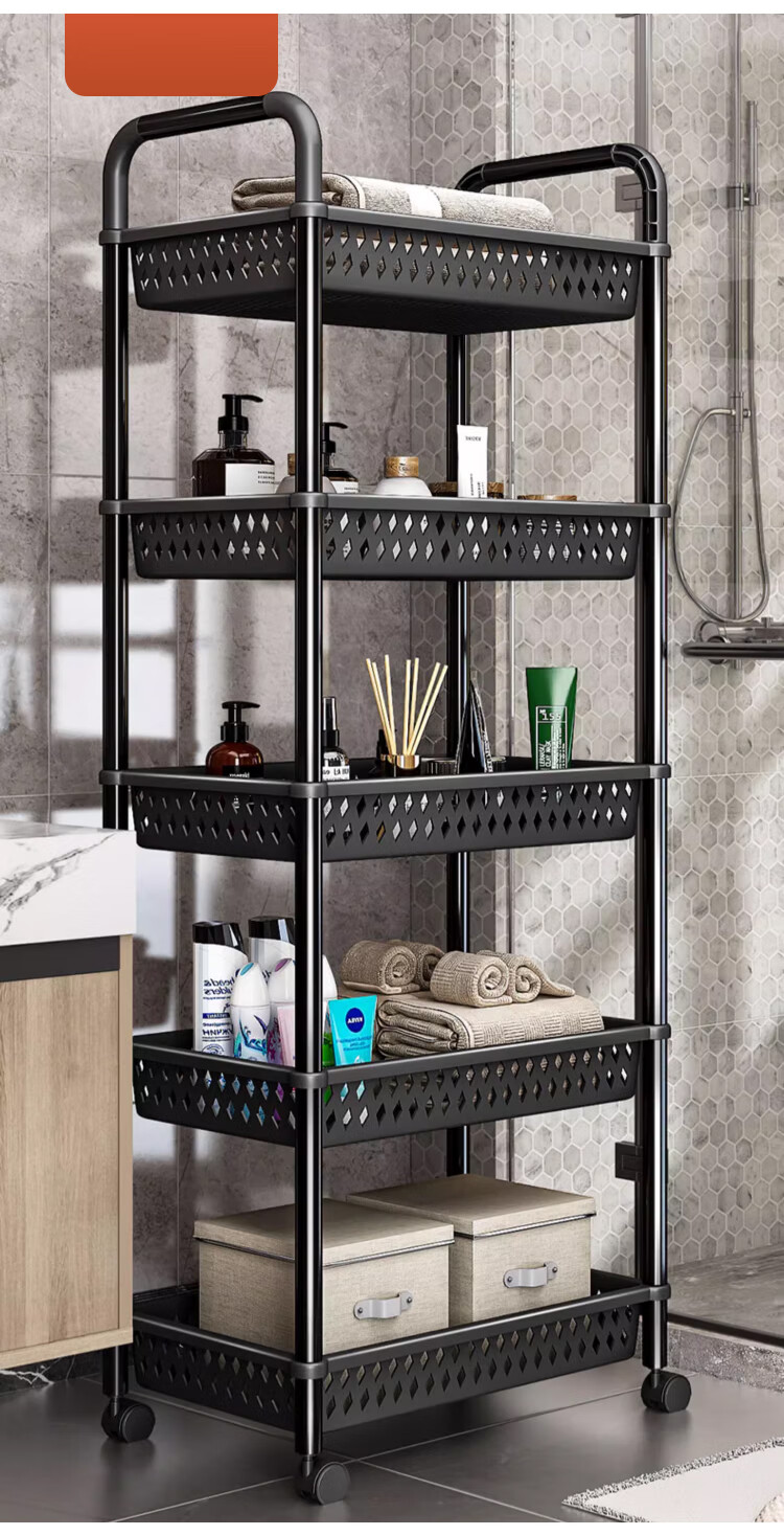 Yupin Floor Storage Rack Cart Living Room Snack Storage Shelf Kitchen Layered Rack Black with Handle 3-Tier ZW295 15
