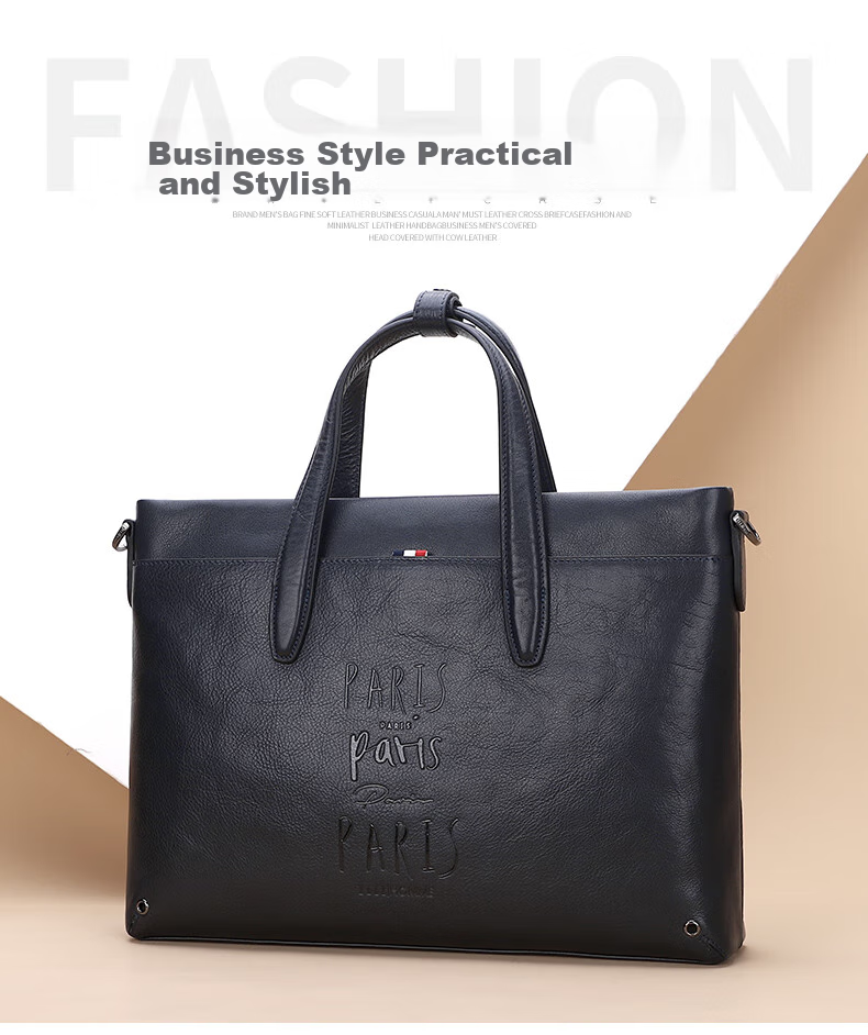 ELLE HOMME Men's Business Briefcase, Trendy Multifunctional Top-Grain Leather Handbag, Casual Horizontal Style Shoulder Crossbody Bag EA988201710 Black 4