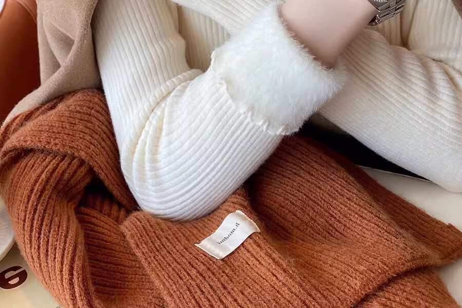 YUZHAOLIN Half Turtleneck Fleece Lined Ruffled Edge Sweater Women Autumn Winter Thickened Knitwear Warm Top 34