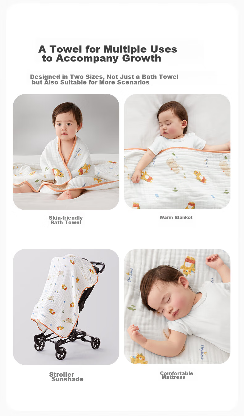 Shiyuejiejing Baby Bath Towel Gift Set, 5-Piece Set, Pure Cotton Breathable Gauze Bath Towel, Baby Bath Cover, 1 Bath Towel + 4 Square Towels 15