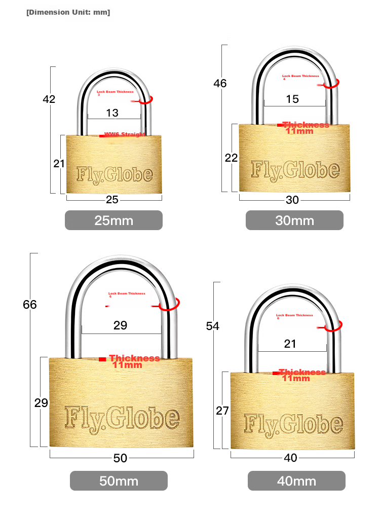 Fly.Globe Brass Padlock, Waterproof And Rust-Resistant Lock, Door Lock, Drawer Lock, Cabinet Lock, Anti-Theft Window Lock, 30MM 8