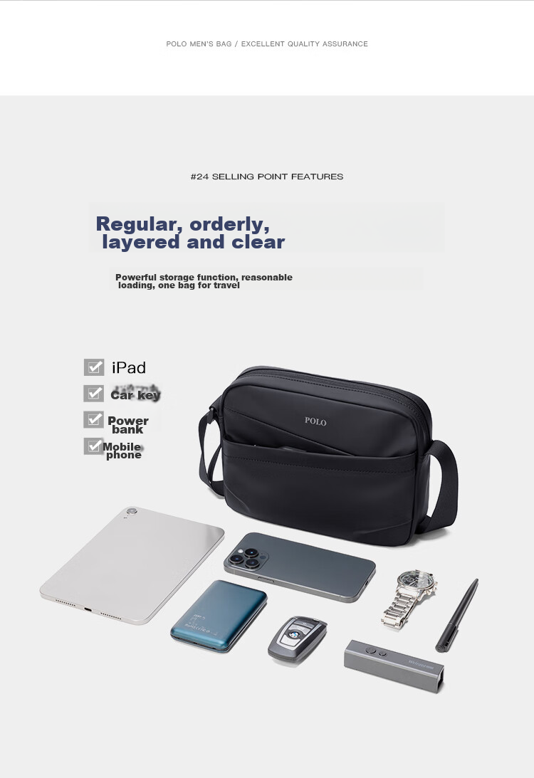 POLO Shoulder Bag, Men's Casual Crossbody Bag, Sports Satchel, Vertical Style IPad Bag for Men, Commuter Large Capacity Phone Bag 6