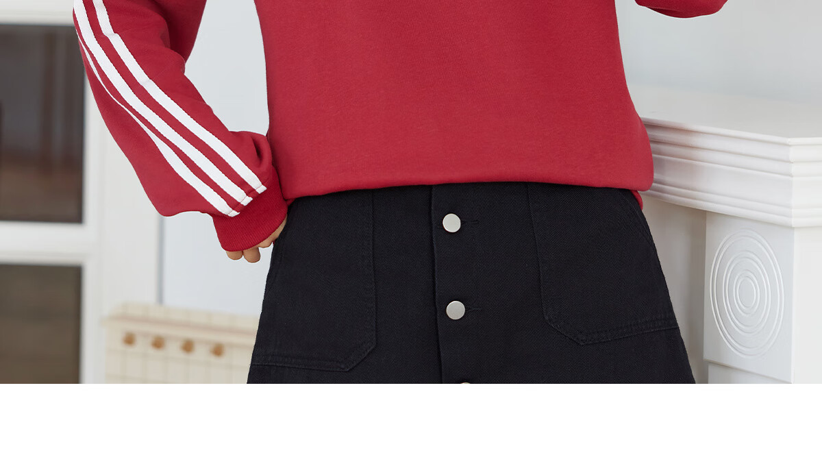 Halo Queen Women's Sweatshirt, Round Neck, Striped, Fashionable New Year Red, Casual Style, Loose-Fitting Top Jacket H143W1017 55