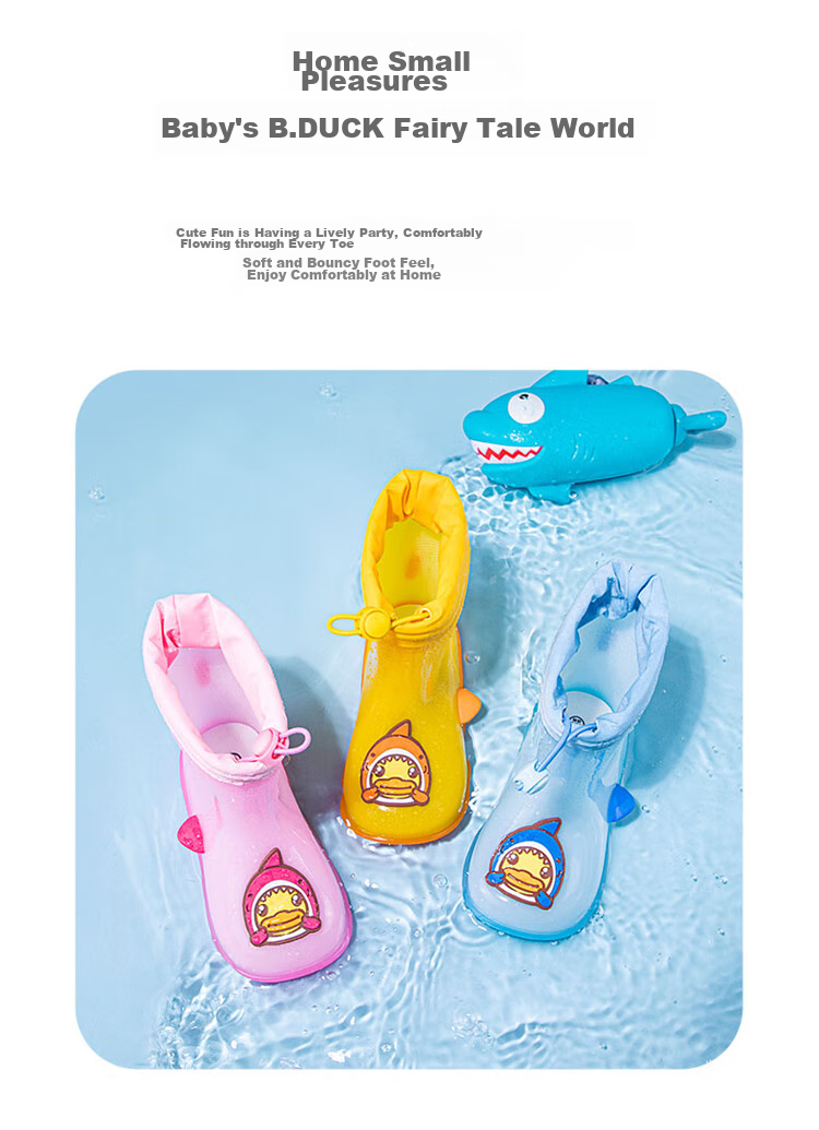 B.Duck Children's Soft-Soled All-Season Rain Boots, Cute Cartoon Design for Boys And Girls, Model 0902, Pink, Size 22 3