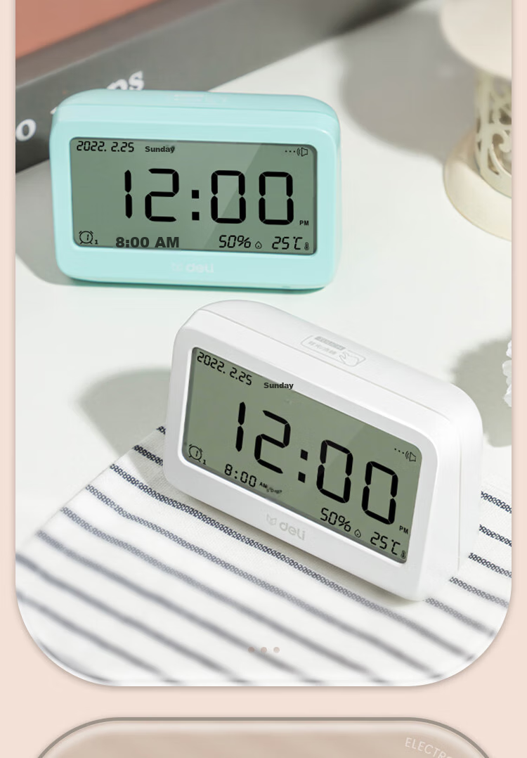 Deli Multifunctional Electronic Alarm Clock, Thermometer And Time Management, Student Back-To Bedroom, Green-LE103 9