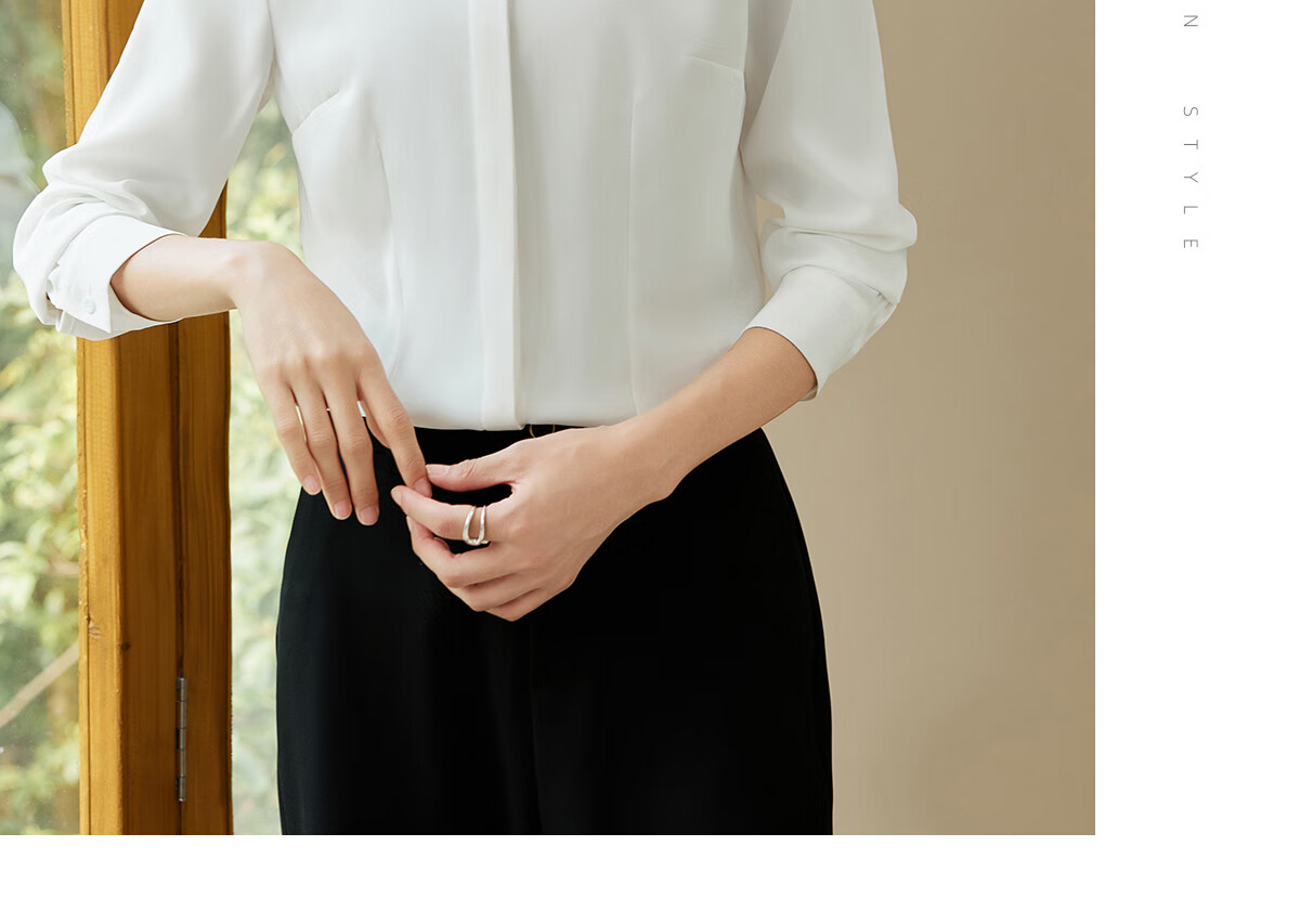Chushen Spring And Autumn Long-Sleeve Shirt for Women, V-Neck Collar, Casual Versatile Commuter Professional White Blouse S143C2049 M Size 21
