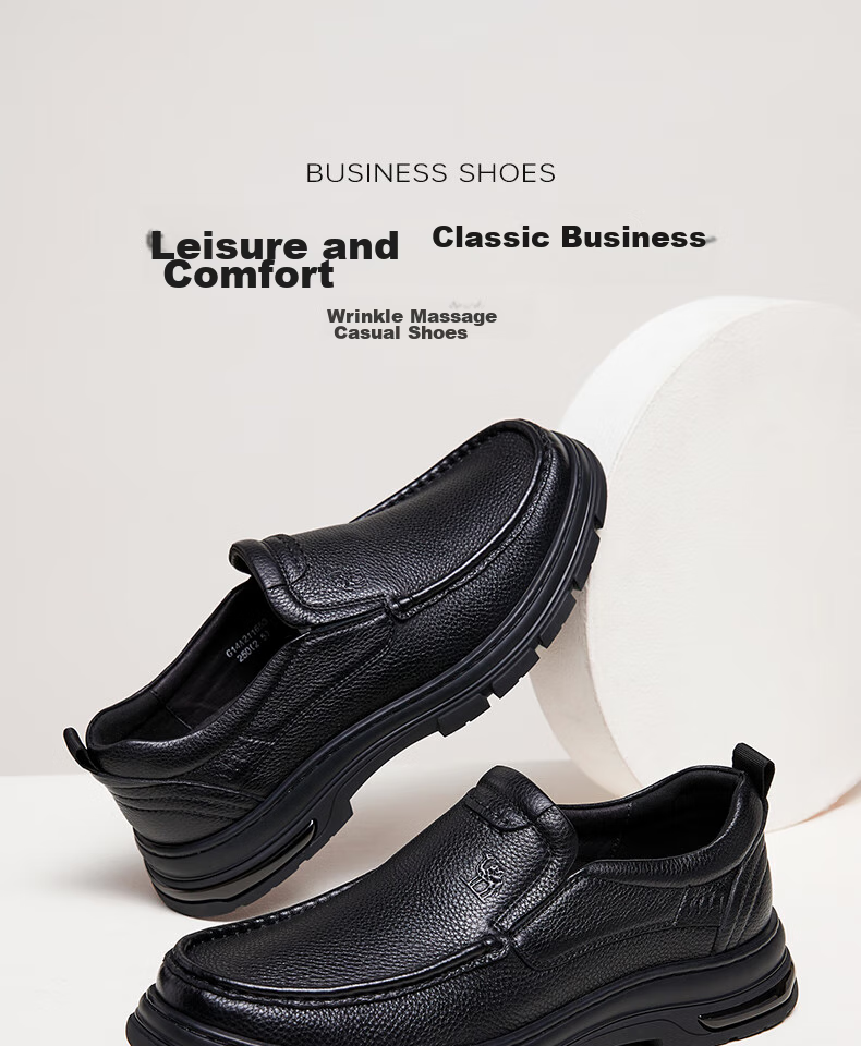 CAMEL Leather Comfortable Work Casual Dad Classic Business Shoes for Men, G14A211653, Black, Size 38 1