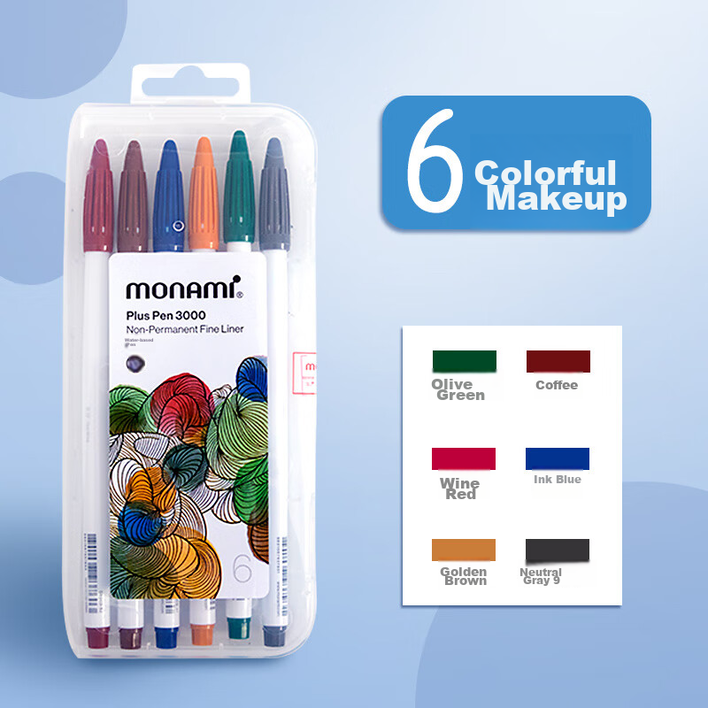 Monami New P3000 Fiber Pen, Water-Based Pen, Colorful Gel Pen Set, Watercolor Pen, Outline Pen, Journaling Pen, Soft 12 Colors 04009Z12-S Watercolor Pe 11