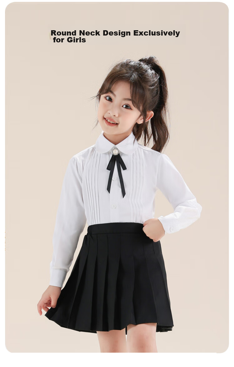 Yinuofang Children's White Long-Sleeve Shirt, Children's Day Performance Costume, Undershirt for Girls, Girls' Shirt for Large Chorus T-Shirt 5