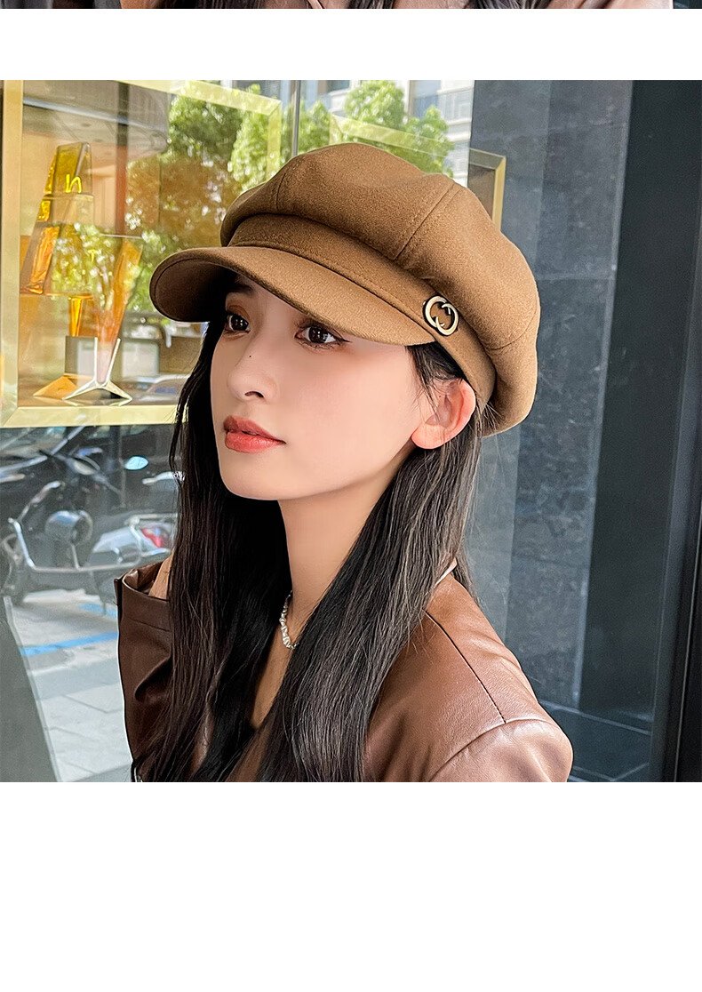 XUEXIMAN Women's Beret Korean Style British Vintage Versatile Face-Slimming Octagonal Painter Duckbill Cap 14