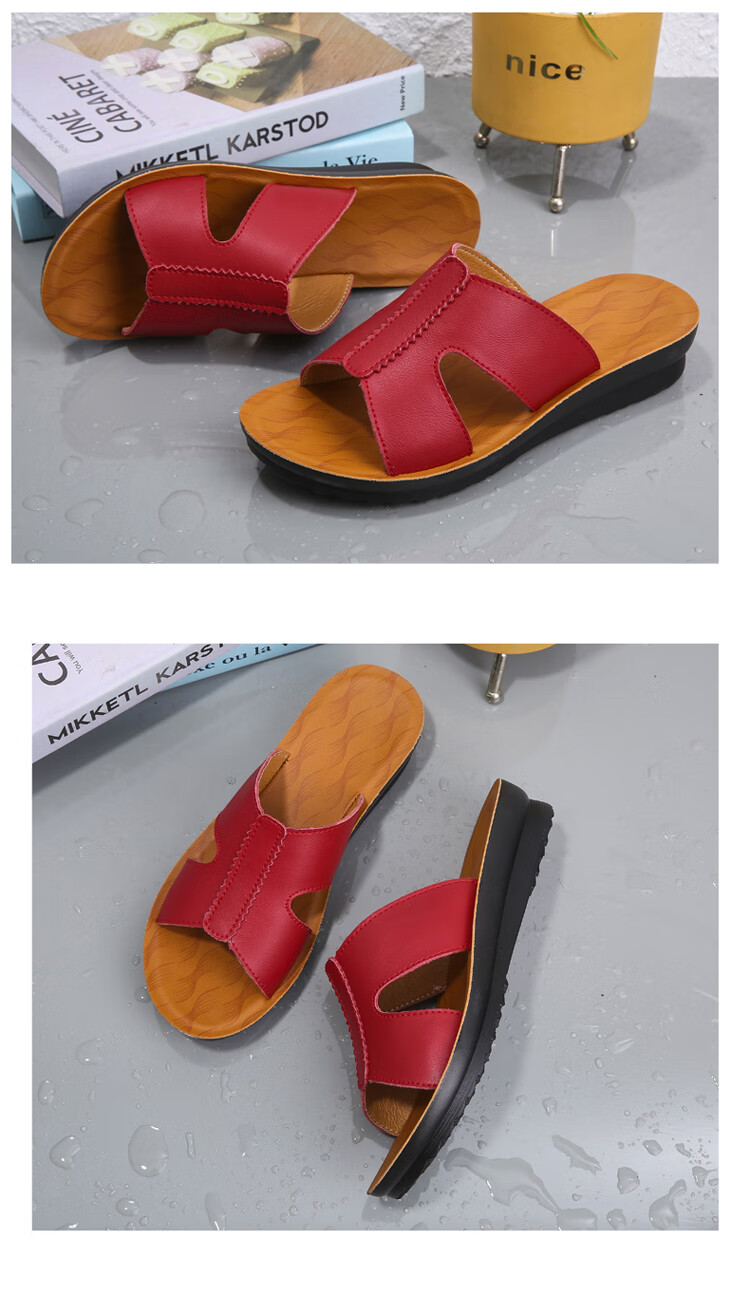 Pounise Fashionable Wedge Sandals for Women, Lightweight And Comfortable Mom Slippers, PDX-A87, Red, Size 43 9