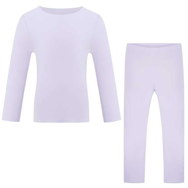 AIMER KIDS Little Heater [Thick Warmth] Girls' Thermal Underwear, Cuttable Round Neck Warm Autumn Top And Pants Set, Purple, Size 130