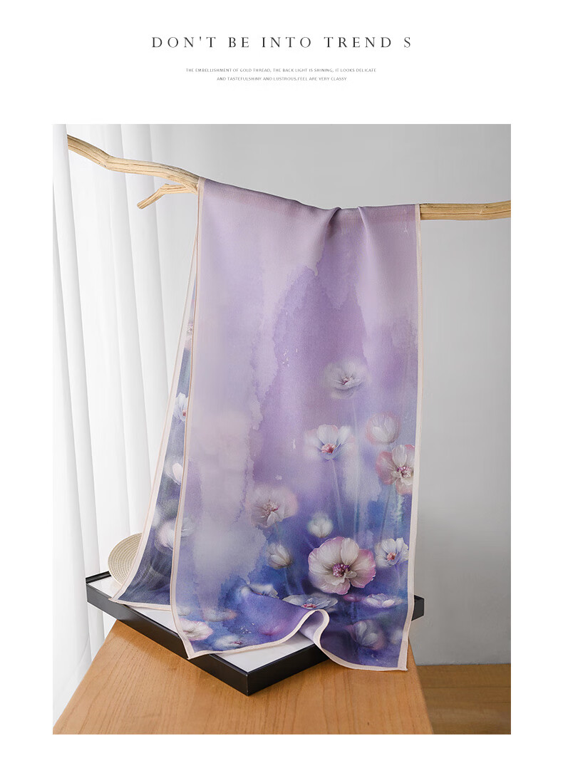 Hangsifu Silk Scarf Shawl Wrap Neckwear, Birthday Gift Box for Mom, Practical Ladies' Gift, Green And White 17