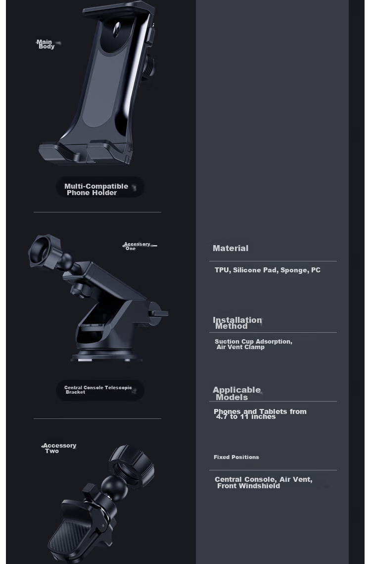ESCASE Foldable Car Phone Holder for Huawei MATE X2/X5/X3/XT, Navigation Stand for XS2 Car Use 15