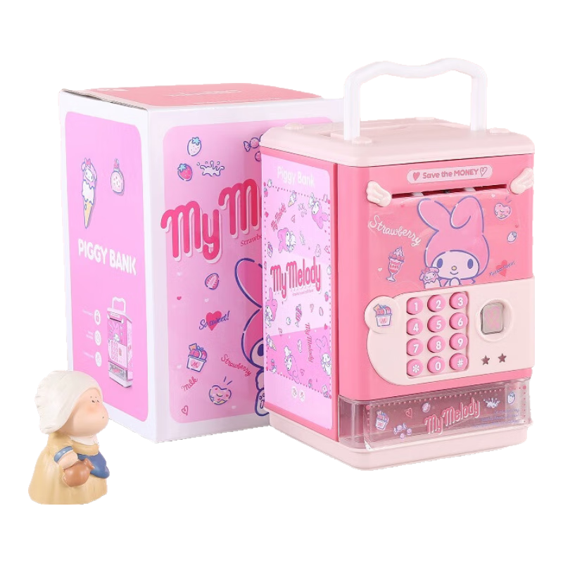 KUROMI Sanrio Melody Piggy Bank Children's Toy with Realistic Fingerprint Recognition, Savings Bank for Girls Aged 5-14 Birthday Gift