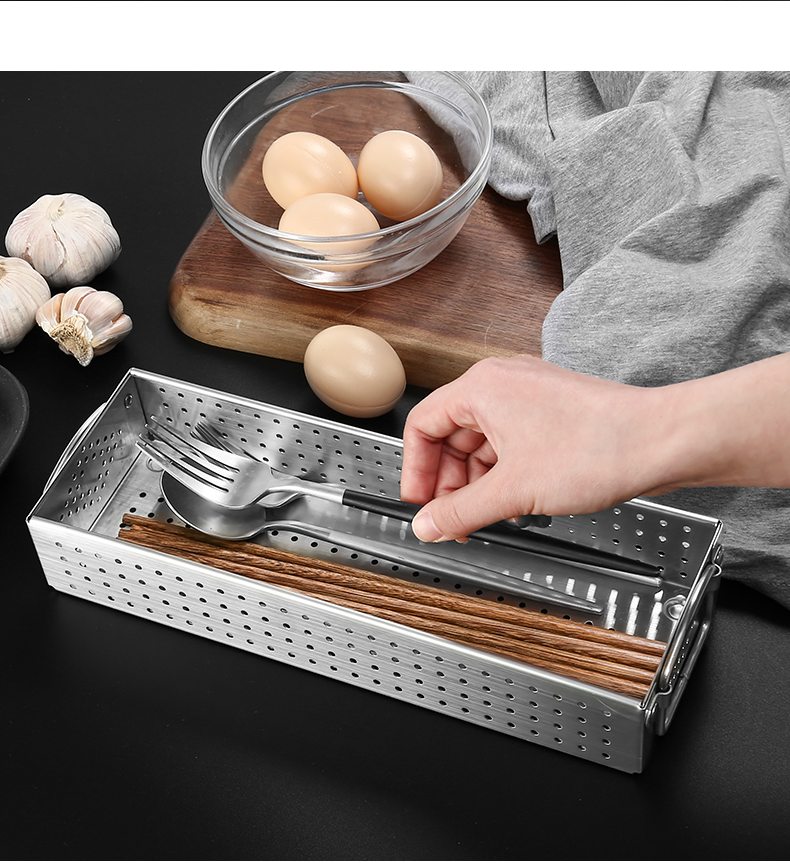 General's Kitchen 304 Stainless Steel Chopstick Box Disinfection Cabinet Spoon and Chopstick Storage Box Draining Rack Cutlery Storage Basket [Small Size] 9