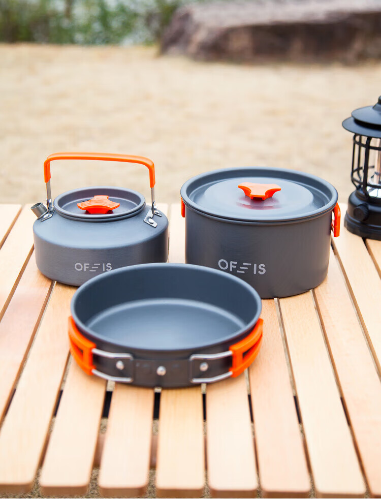 OFEIS Outdoor Cookware Three-In Teapot Frying Pan Camping Stove Set, Ultra-Light Aluminum Alloy Pot Set (10-Piece Set) 8