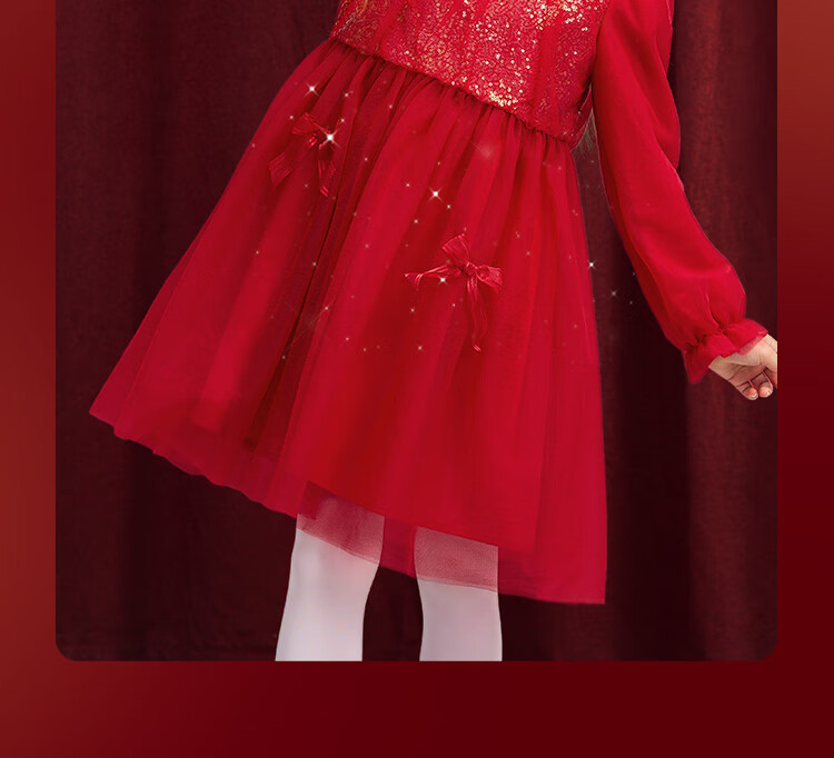 DISNEY Girls' Traditional Style Long Sleeve Dress New Year Princess Dress 25 Spring Autumn DB411RE02 Red Size 110 13