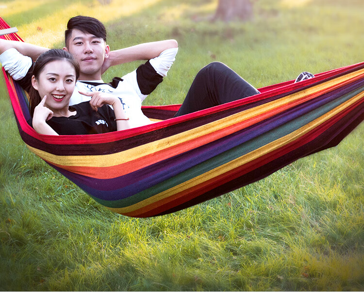Suncojia Outdoor Hammock Swing, Extra Wide and Thickened Wooden Rod, Anti-Tip Double Hammock, Dormitory Hammock, 2m x 1.5m 9
