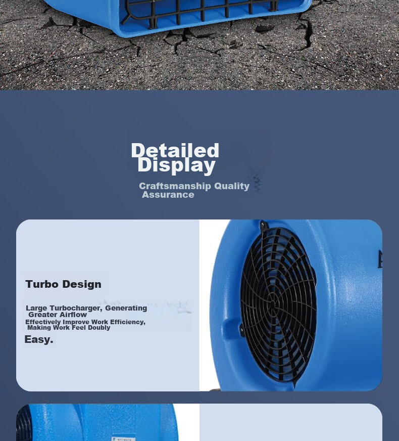 JIEBA BF535, Power 1000W, Wind Speed 25m/s, Floor Blower, Toilet Floor Dryer, Carpet Dryer, Blower (With Wheels + Handle) 12