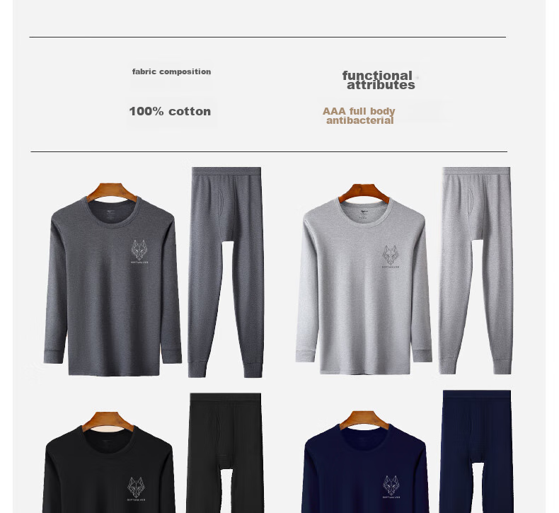 SEPTWOLVES [Pure Cotton Antibacterial] Thermal Underwear for Men, Autumn Top And Pants Set, Round Neck Cotton And Wool Autumn Winter, Dark Gray, XXL 21