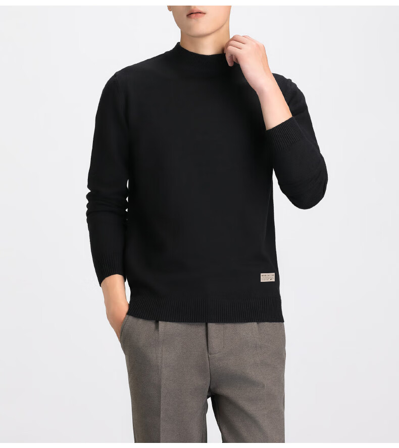 Warrior Men's Winter Sweater Fleece Lined Thickened Warm Half Turtleneck Pullover Knitwear Black 4XL 2