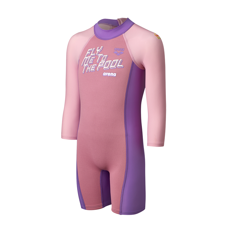 Arena Children's Long-Sleeve Swimsuit with Shorts, One-Piece Swimwear for Older Kids, Sun Protection, Chlorine-Resistant, Quick-Drying, Professional Training, Vacation, Hot Springs