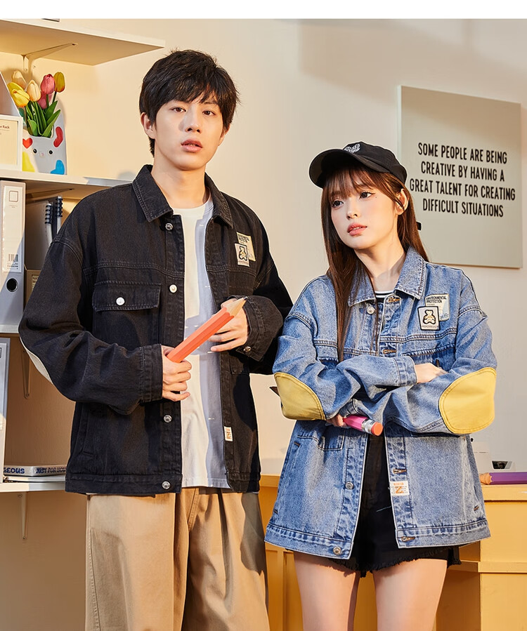 TonLion 2023 Couple's Denim Casual Lapel Jacket, Black (Unisex), Size M 6