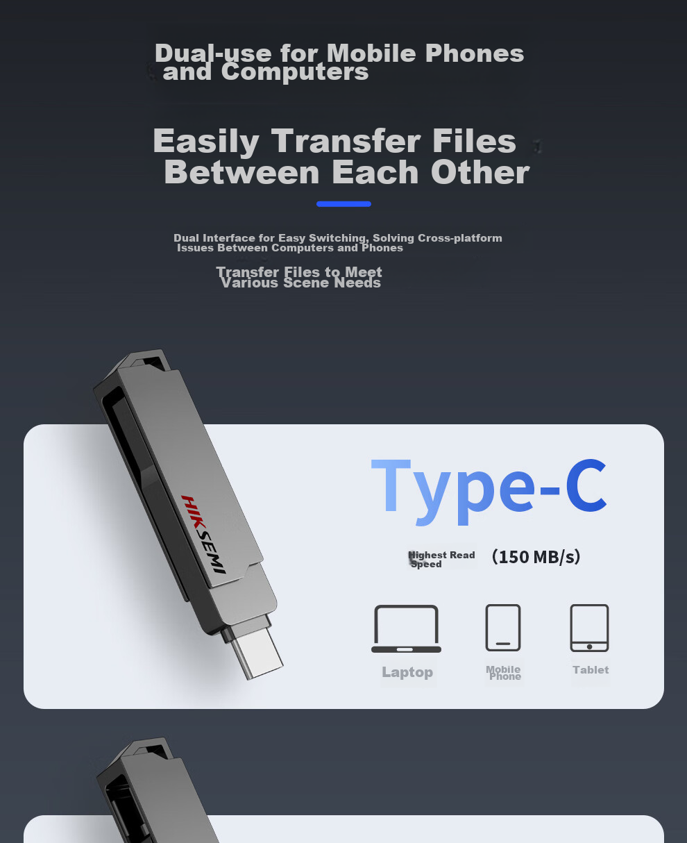 HIKVISION 128GB Type-C Dual Interface USB Flash Drive Large Capacity X307C USB3.2 High-Speed Dual-Head Flash Drive Compatible with Apple And Huawei Computers for Mobile Office Use 7
