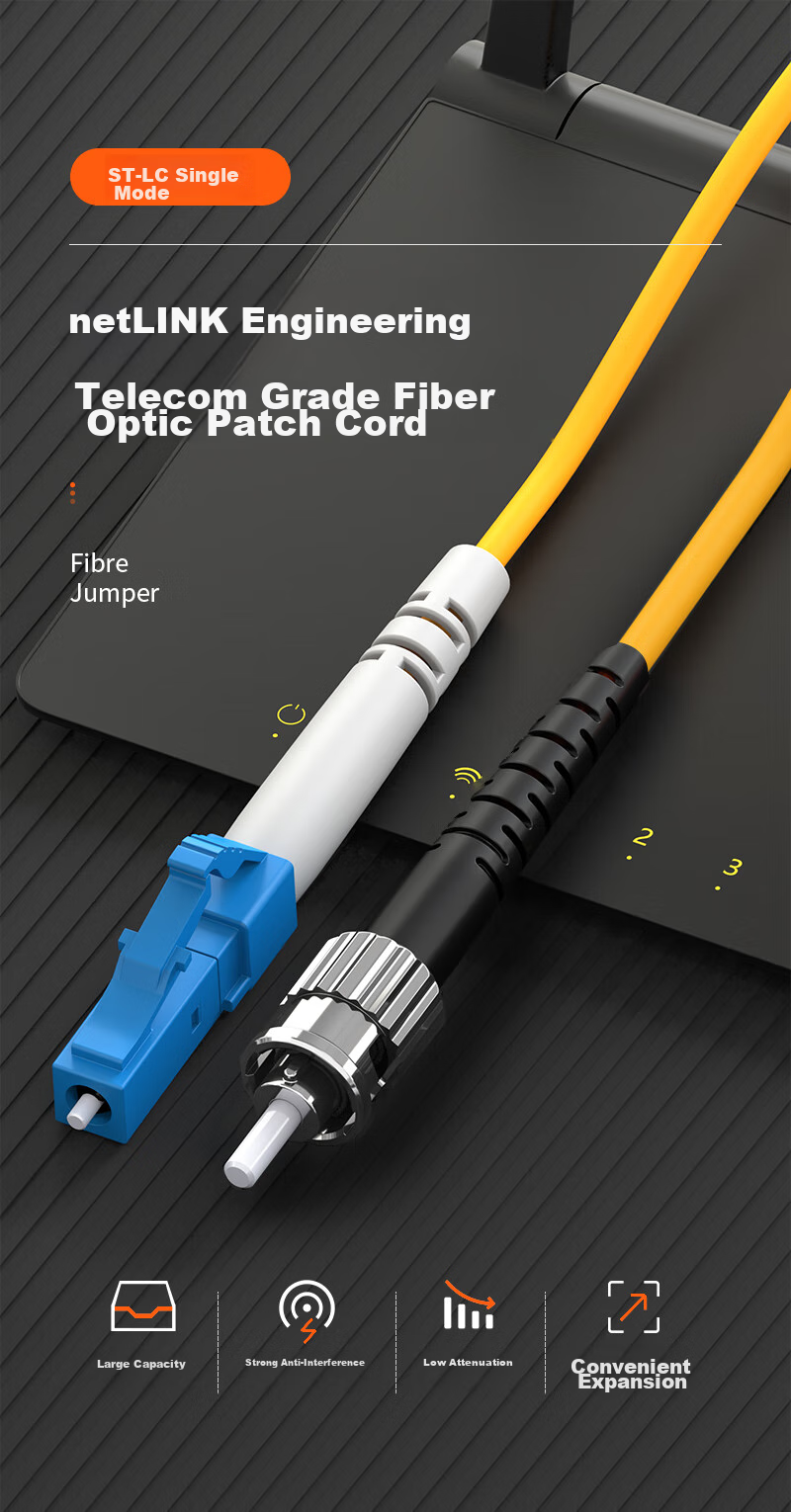 NetLINK Telecom-Grade Fiber Optic Patch Cable, ST-LC Single-Mode Dual-Core 3 Meters, 9/125 Optical Cable Fusion Splice Pigtail, 1 Piece, HTF-ST 1
