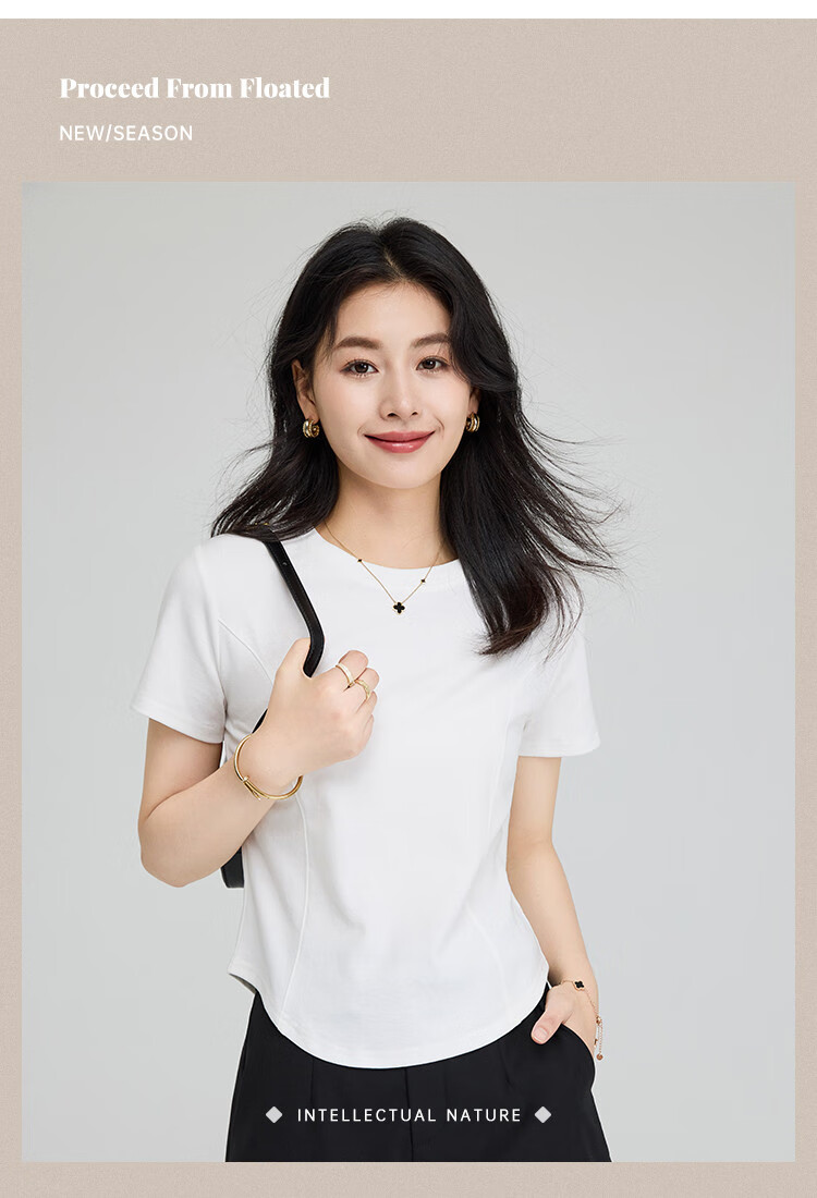 TUCANO Women's Regular Shoulder Short Sleeve T-Shirt, Summer Round Neck with Irregular Hem Design, Slim Fit Inner Layer Top, White, 2XL 5