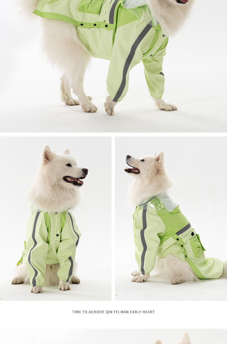 Qinfiman Dog Raincoat Large Dog Waterproof Hooded Rain Jacket for Golden Retriever Samoyed Alaskan Frost Blue 4XL 8