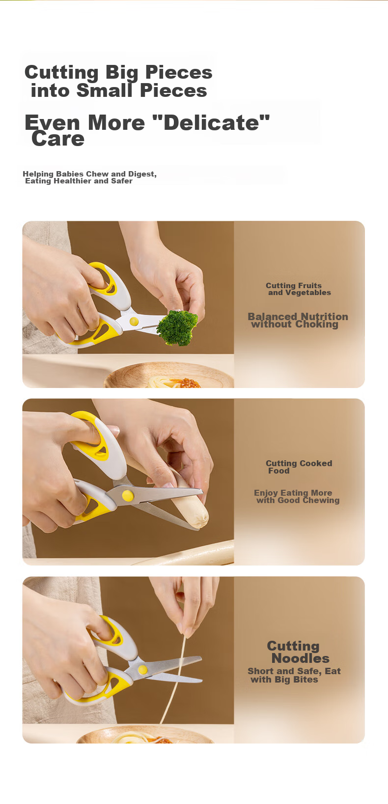 LUSN Stainless Steel Baby Food Scissors, Can Cut Meat, Portable for Takeaway, Infant-Specific Food Grinding Tool Set 2