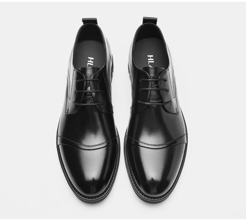 HLA Business Casual Men's Breathable Leather Derby Dress Shoes HAAPXM1EBA068 Black Size 38 32