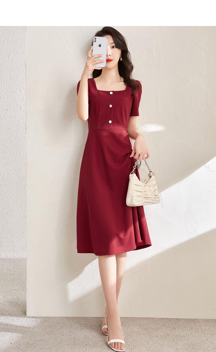 Sentubila Short-Sleeve Dress for Women, Summer Vintage Hepburn Style Elegant Office Dress, Mid-Length A-Line Skirt, Elegant Black, Size S 14