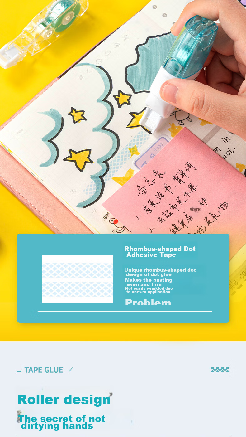 Deli 6mm×8M Double-Sided Tape with Replaceable Core, Creative Dotted Tape, Convenient Quick-Apply Erasable Craft Tape Set 7325 3